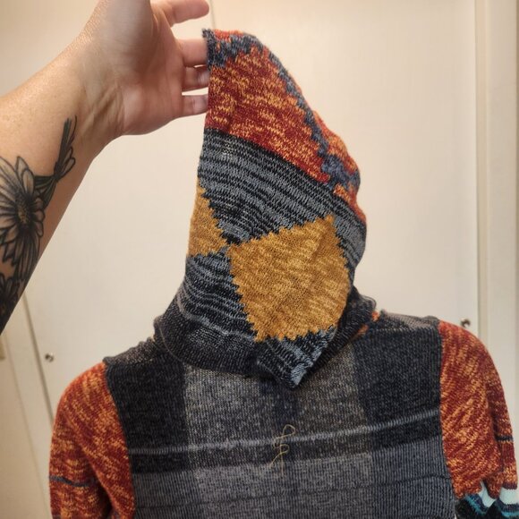 Mudd Southwestern Vibes Hooded Knit Cardigan Open Front Boho Cozy Fall Layers - Picture 2 of 14